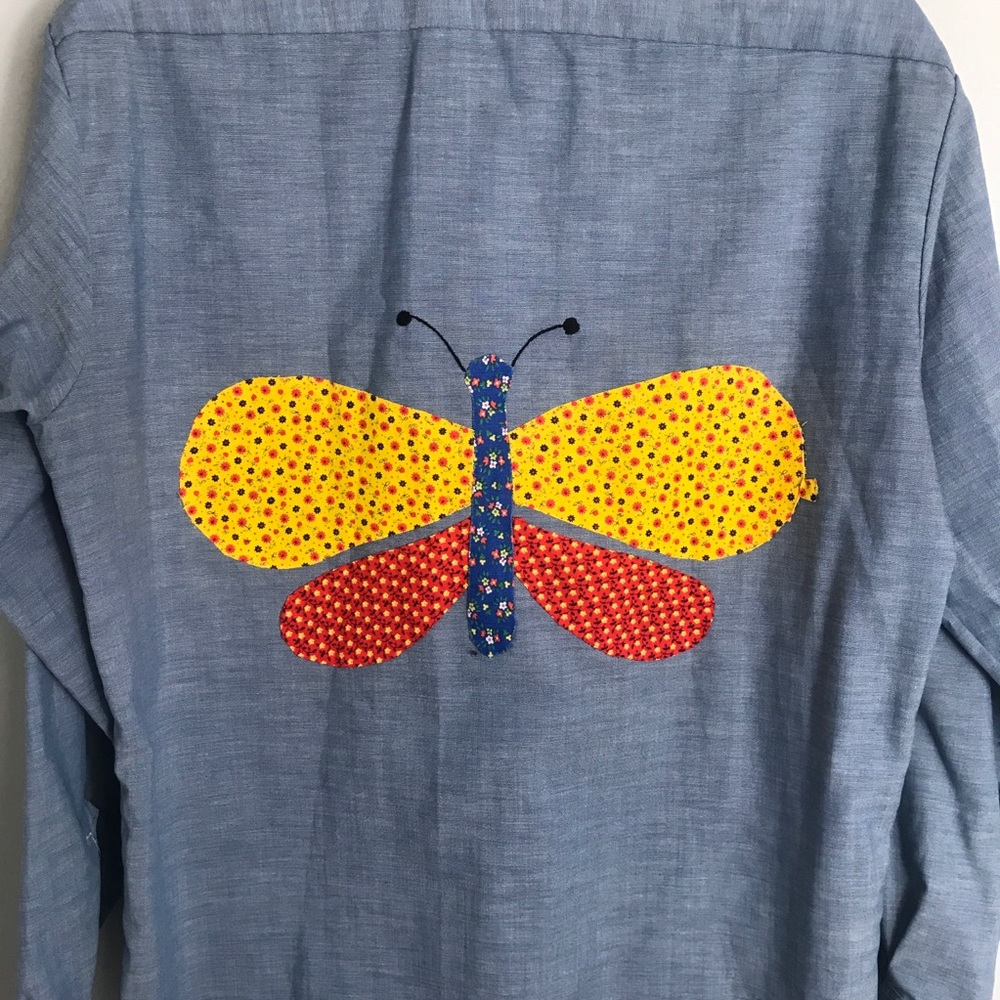 Vintage Button Front Shirt-Patchwork Butterfly-Med - image 6